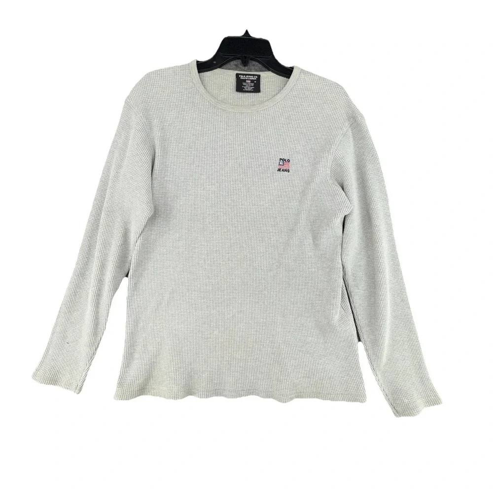 Vintage Polo Jeans Co. Mens Medium‎ Waffle Knit Thermal Crewneck Pullover Gray